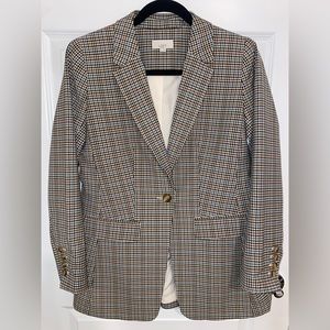 Loft Plaid Blazer; tan, cream, black, blue accents; sz 6 petite